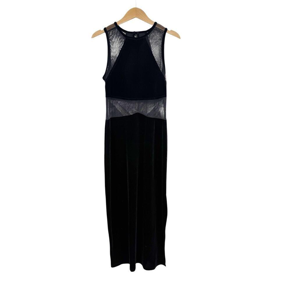 Vintage Dress 90s Velvet Black‎ Cut Out Mesh Long Formal WhimsiGoth Edgy Large
